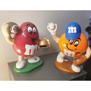 Vintage M&Ms Dispenser Lot: Red Football and Orange Baseball. Limited Edition !!